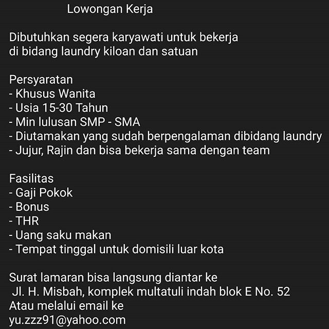 Lowongan Kerja Laundry Kiloan dan Satuan